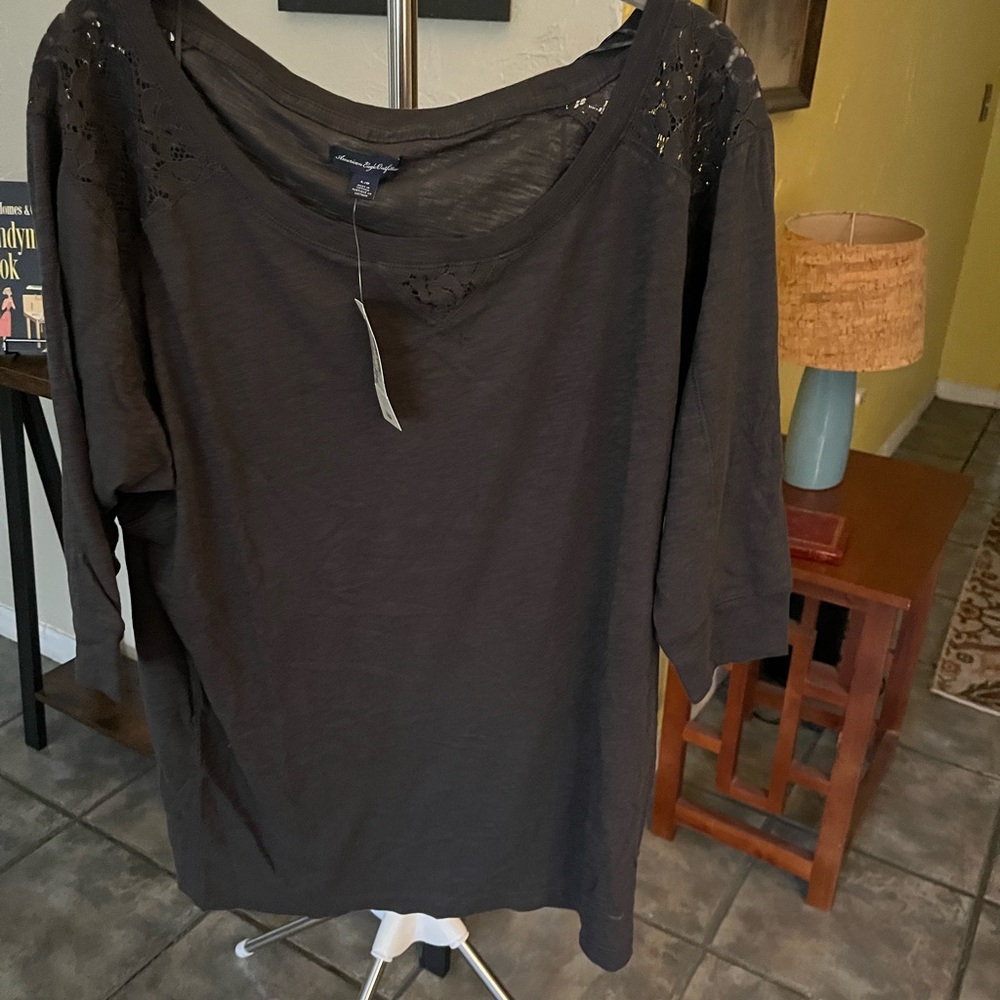 American Eagle Outfitters Dark Brown Lace Long Sleeve Top